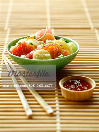 Fish Sashimi and potato salad