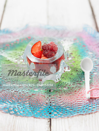 Strawberries with watermelon and red wine granita