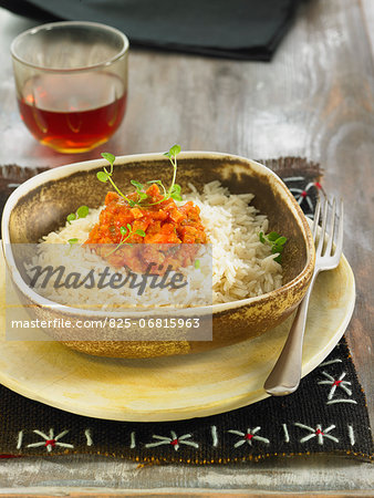 Basmati rice with seitan and carrot bolognaise sauce