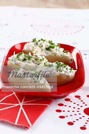 Potatoes stuffed with cream cheese and herbs