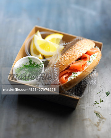 Smoked salmon and cream cheese bagel sandwich