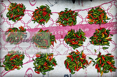 Chili peppers on a stall at the market in Luang Prabang, Laos
