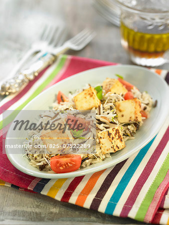 Basmati rice,wild rice,tofu,luzerne sprout and tomato salad