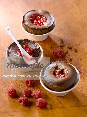 Chocolate soufflé with raspberries