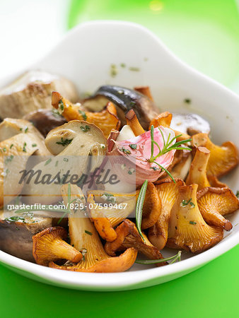 Pan-fried chanterelles and ceps with garlic and tarragon