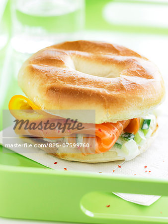 Salmon bagel sandwich