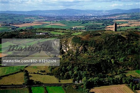 Panoramic view of a landscape, Scrabo Tower, Strangford Lough, Ards Peninsula, County Down, Northern Ireland