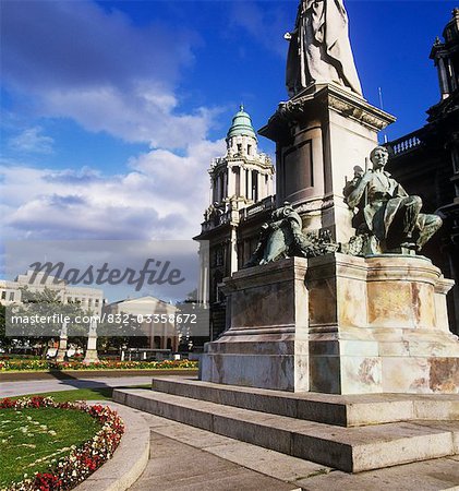 Low angle view of a statue of Queen Victoria, Belfast City Hall, Belfast, Northern Ireland