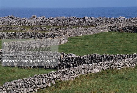 Aran Islands, Co Galway, Ireland; View of a stone wall