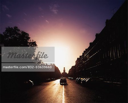 Merrion Square, Dublin City, Ireland; Sunrise Against City Streetscape