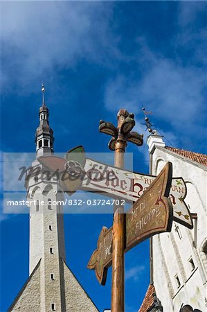 Churches and sign in Tallinn old town