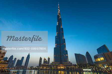 The Burj Khalifa at dusk; Dubai, United Arab Emirates