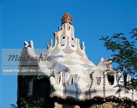 Gaudi's Mosaic House, Guell Park, Barcelona, Catalonia, Spain, Europe