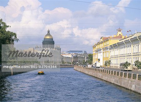 St. Isaac's cathedral and the Moika River, St. Petersburg, Russia, Europe