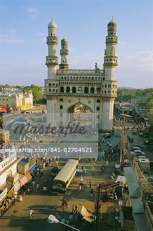 The Char Minar (Charminar) triumphal arch in Hyderabad, Andhra Pradesh, India