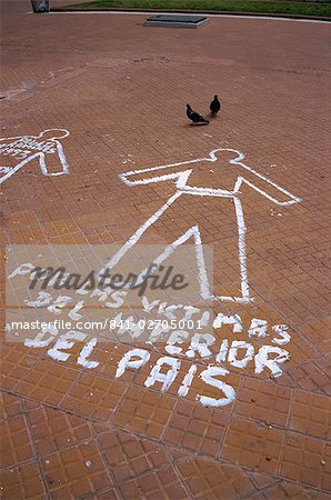 Outline of figure on pavement, the symbol of the lost victims, in the Plaza de Mayo in Buenos Aires, Argentina, South America