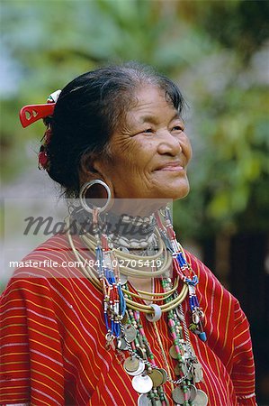 Portrait of a 'Big ears' Padaung tribe woman in Nai Soi, Mae Hong Son Province, Thailand, Asia