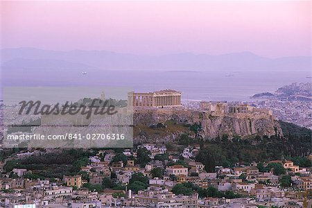 The Parthenon and Acropolis from Lykavitos, UNESCO World Heritage Site, Athens, Greece, Europe
