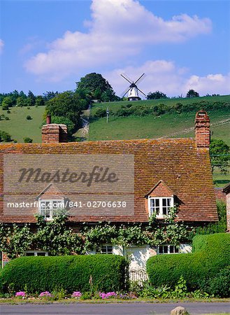 Windmill overlooking the village of Turville in the Chilterns, Buckinghamshire, England, United Kingdom, Europe