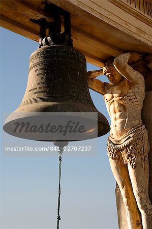 Bell and carving, cathedral, Leon, Nicaragua, Central America