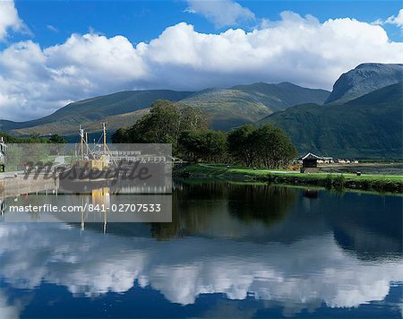 View across the Caledonian Canal to Ben Nevis and Fort William, Corpach, Highland region, Scotland, United Kingdom, Europe