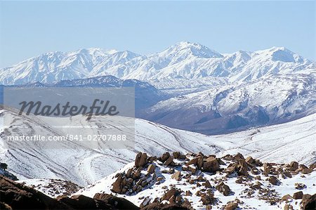 Snow above summer pastures of Ouarikt valley, High Atlas mountains, Morocco, North Africa, Africa