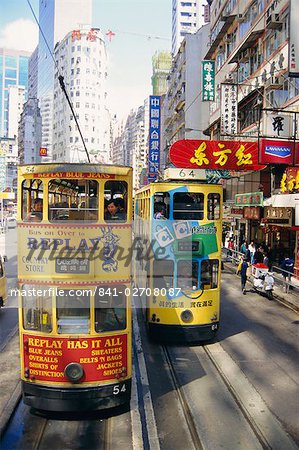 Trams in Wan Chai (Wanchai), Hong Kong, China