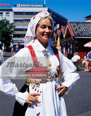 Woman in traditional costume, Oslo, Norway, Scandinavia, Europe