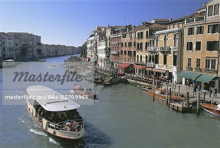 Waterbuses and river traffic from the Rialto Bridge, Venice, Veneto, Italy, Europe