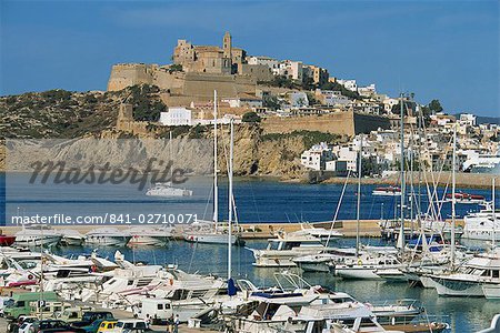 Ibiza Town skyline and marina, Ibiza, Balearic Islands, Spain, Mediterranean, Europe