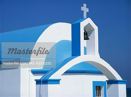 Detail from a typical blue and white church, Rhodes, Dodecanese Islands, Greek Islands, Greece, Europe