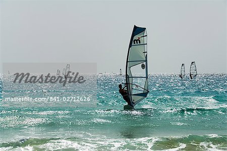 Wind surfing at Santa Maria on the island of Sal (Salt), Cape Verde Islands, Atlantic Ocean, Africa