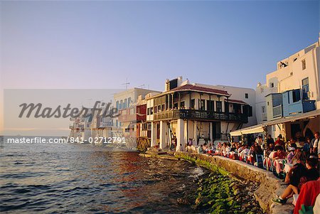 Little Venice in the Alefkandra district of Mykonos Town, Mykonos, Cyclades Islands, Greece, Europe