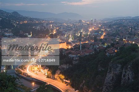 Panoramic night view of the city, Sarajevo, Bosnia, Bosnia-Herzegovina, Europe