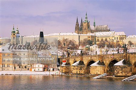 Prague Castle, Charles Bridge, Vltava River and suburb of Mala Strana, Prague, Czech Republic, Europe Prague Castle, Charles Bridge, Vltava River and suburb of Mala Strana, Prague, Czech Republic, Europe