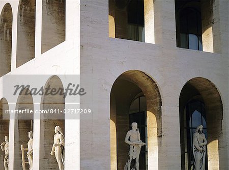 Palazzo della Civilta di Lavoro (square Colosseum), EUR (Esposizione Universale Romana), suburb planned in the 1930s during the time of Mussolini, Rome, Lazio, Italy, Europe