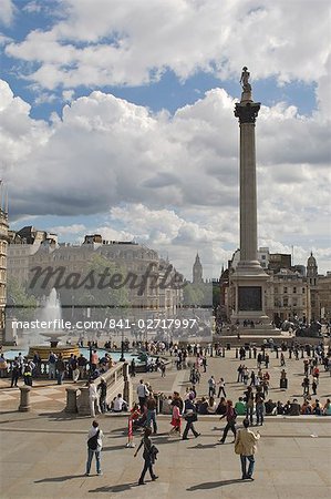 Nelsons Column in Trafalgar Square, with Big Ben in distance, London, England, United Kingdom, Europe