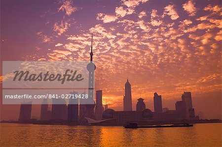 Lujiazui Finance and Trade zone, with Oriental Pearl Tower, and Huangpu River, Pudong New Area, Shanghai, China, Asia