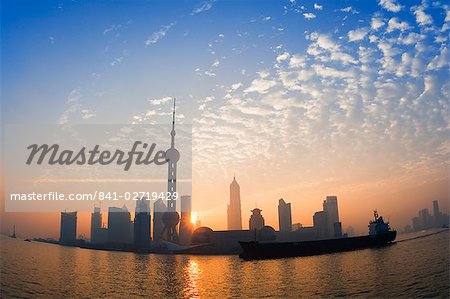 Lujiazui Finance and Trade zone, with Oriental Pearl Tower, and Huangpu River, Pudong New Area, Shanghai, China, Asia