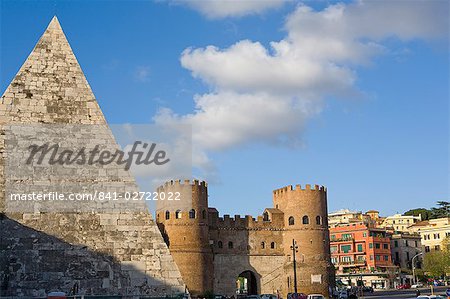 Cestia pyramid and St. Paul Gate, Rome, Lazio, Italy, Europe