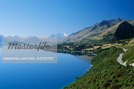 Looking north-northwest towards the northern tip of Lake Wakatipu at Glenorchy, with 2819m Mount Earnslaw beyond, west Otago, South Island, New Zealand, Pacific