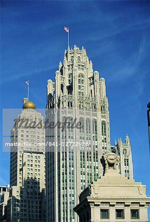 Tribune Tower, the 1920s Gothic skyscraper and home to the Chicago Tribune in downtown Chicago, and Hotel Intercontinental behind, Chicago, Illinois, United States of America, North America