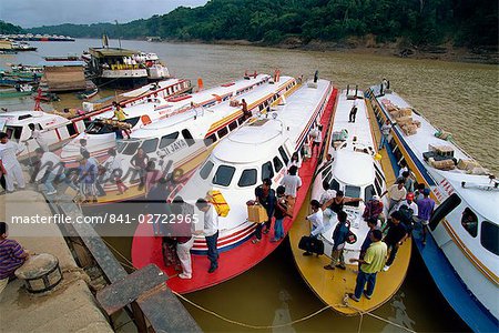 Express boats on the Rejang River at Kapit in Sarawak in north west Borneo, Malaysia, Southeast Asia, Asia