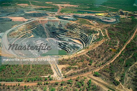 Aerial of Ranger Uranium mine in Kakadu National Park from which a share of the profits go to aboriginal landowners in the Northern Territory of Australia, Pacific
