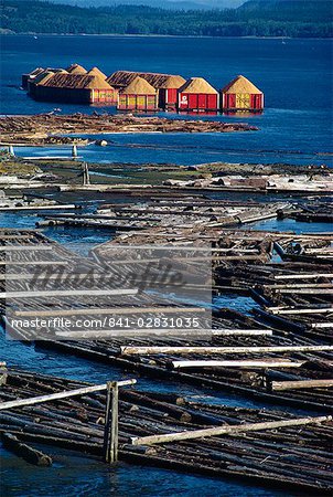 Logs booms on the Campbell River, British Columbia, Canada, North America