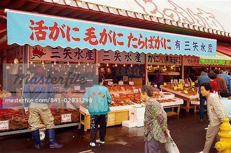 Shoppers and stalls at the Seafood Market at Hakodate, Japan, Asia