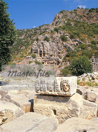 Stone carvings at ancient Lycian ruins, Myra, Anatolia, Turkey, Asia Minor, Asia