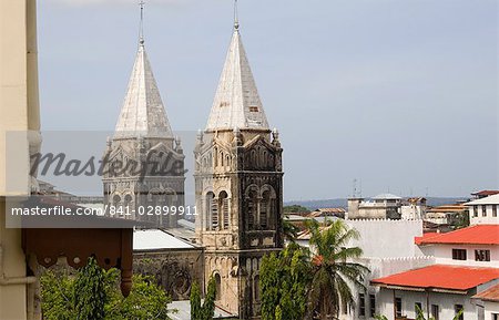 A view of the Stone Town skyline including the twin spires of St. Joseph's Catholic Cathedral, Stone Town, UNESCO World Heritage Site, Zanzibar, Tanzania, East Africa, Africa