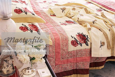 Detail of contemporary block-printed fabric, designed by Toy & Joy Singh, private residence, Jaipur, Rajasthan state, India, Asia Detail of contemporary block-printed fabric, designed by Toy & Joy Singh, private residence, Jaipur, Rajasthan state, India, Asia