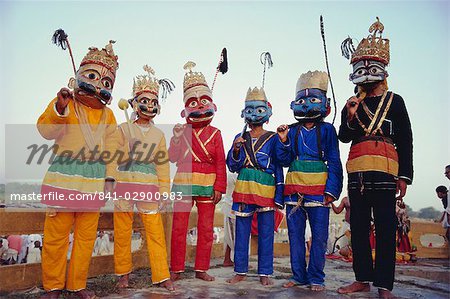 Group portrait of masked actors in the Ramlilla, the stage play of the Hindu Epic the Ramayana, Varanasi (Benares), Uttar Pradesh State, India